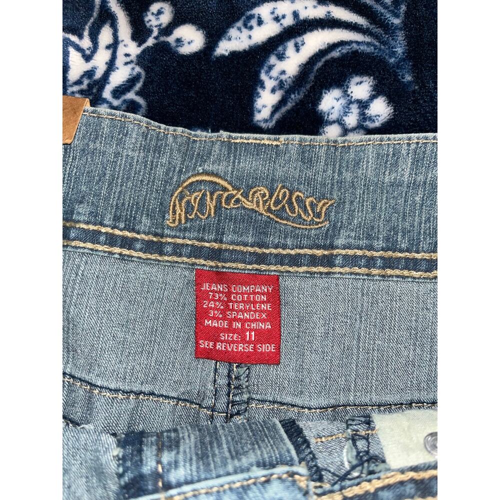 NWT! Nina Rossi Distressed Embellished Jean Mini Skirt - Picture 3 of 7